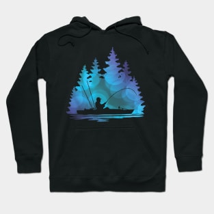 Kayak Fisherman with Blue Abstract Pattern Hoodie